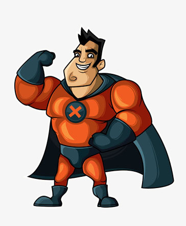 在整个配色上使用多种色彩作为基础色调,设计了强壮的超人,卡通效果