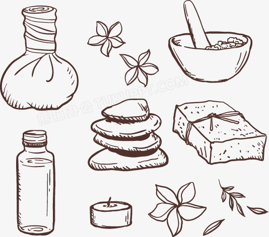 矢量手绘spa按摩药包