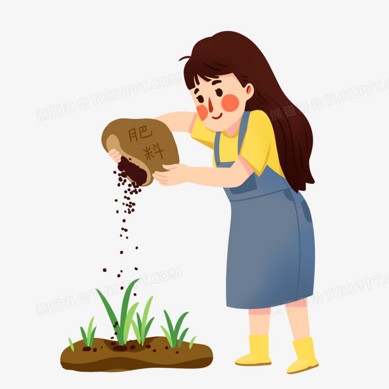 手绘卡通女孩施肥场景元素