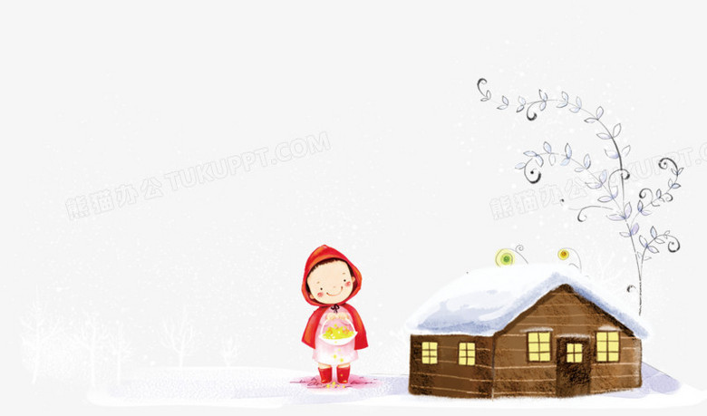 冬天卡通小女孩和房子背景png图片素材免费下载 背景png 2926 1722像素 熊猫办公
