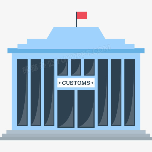 本作品全称为《卡通蓝色海关办公建筑创意元素》,在整个配色上使用