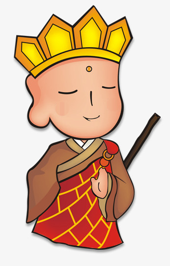 在整个配色上使用多种颜色作为基础色调,设计了穿袈裟的唐僧,卡通