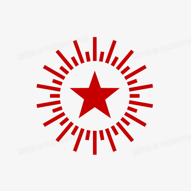 在整个配色上使用红色作为基础色调,设计了五角星光芒装饰,整体呈现