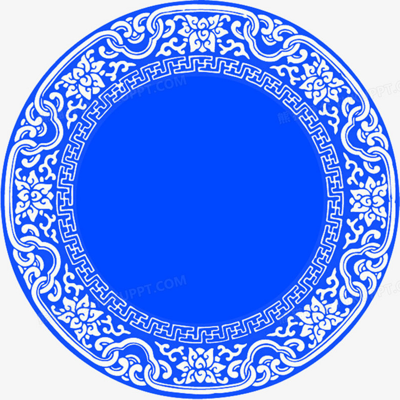 蓝色中国风圆形花纹开业