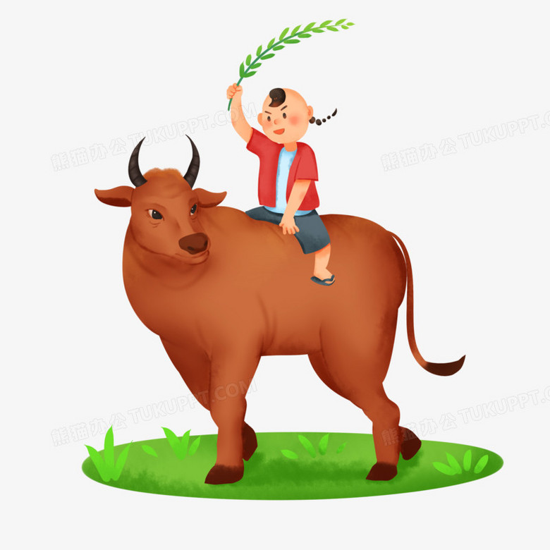 手绘卡通牧童放牧免抠素材