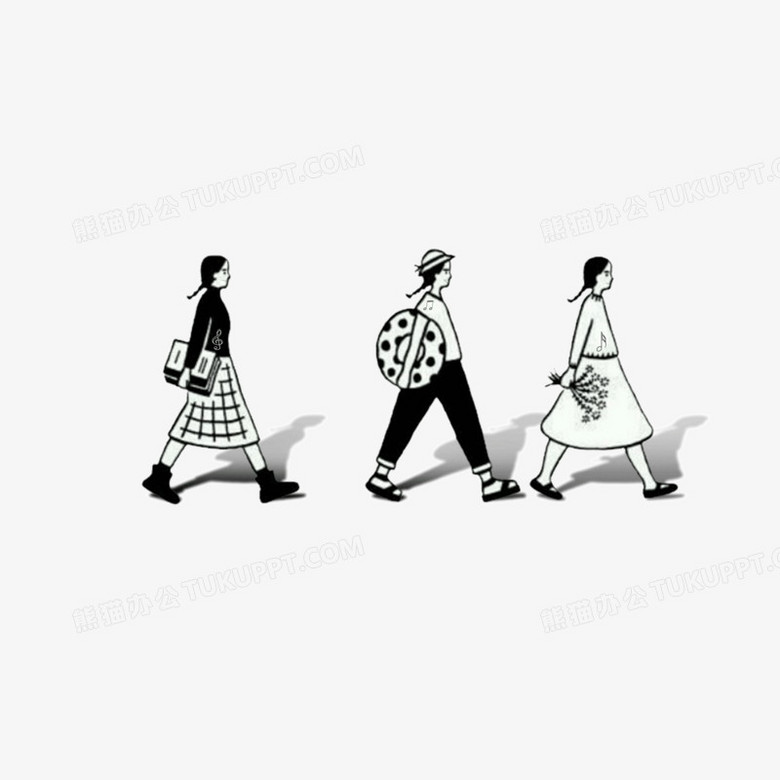 行走人卡通手绘黑色