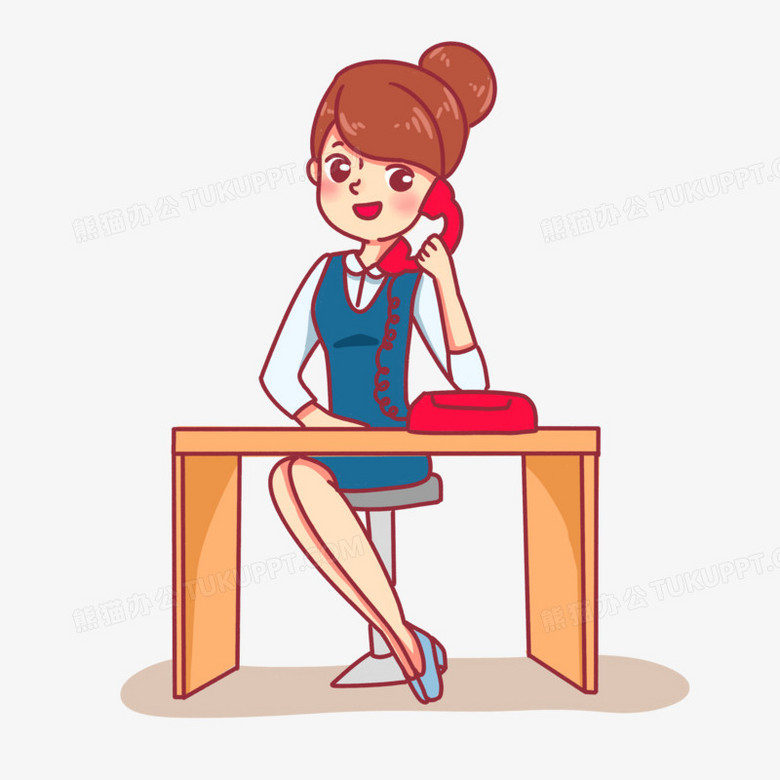 手绘卡通上班族客服打电话PNG图片素材下载_卡通PNG_熊猫办公