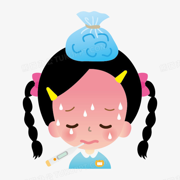 本作品全称为《蓝色卡通风生病脸通红流汗测体温的女孩元素》,在整个