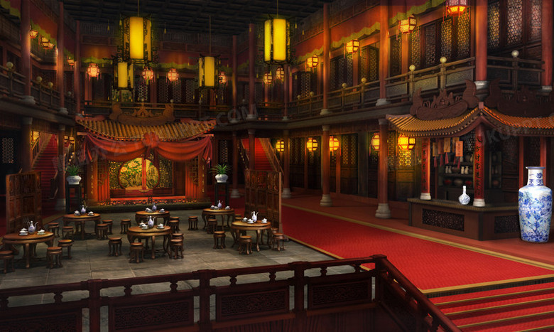 手绘游戏里的酒楼