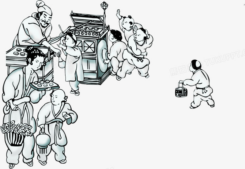 手绘漫画中国风地摊