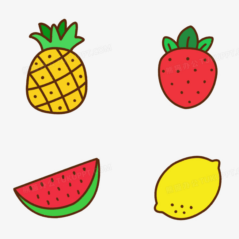 一组手绘彩色水果简笔画素材