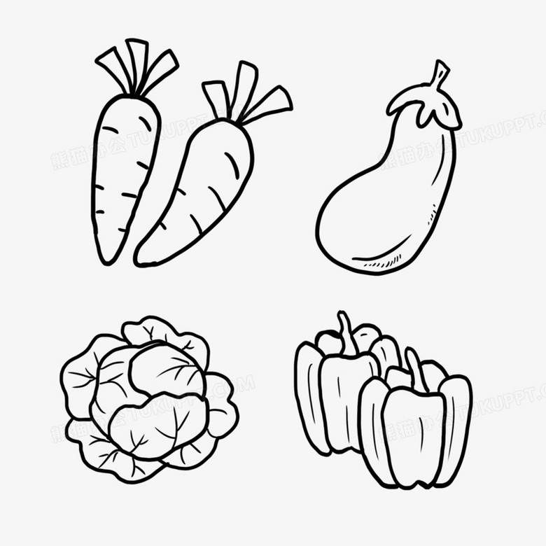 黑色手绘线描蔬菜装饰元素png图片素材下载_手绘png_熊猫办公