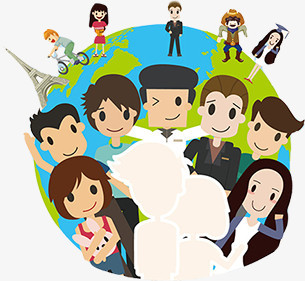 在整个配色上使用彩色作为基础色调,设计了人物,地球等元素,卡通泄