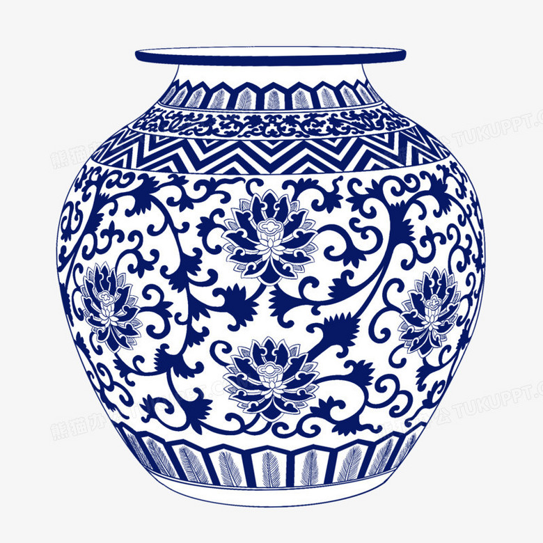 手绘青花瓷器花瓶元素