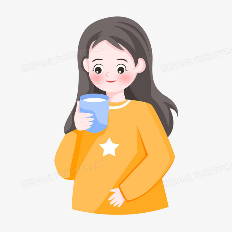 本作品全称为《卡通风身穿长袖手拿杯子喝水的孕妇元素》,使用 adobe