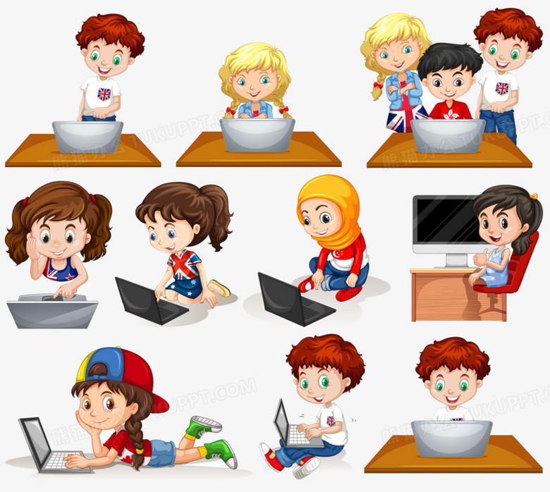 儿童玩电脑卡通形象PNG图片素材下载_卡通PNG_熊猫办公