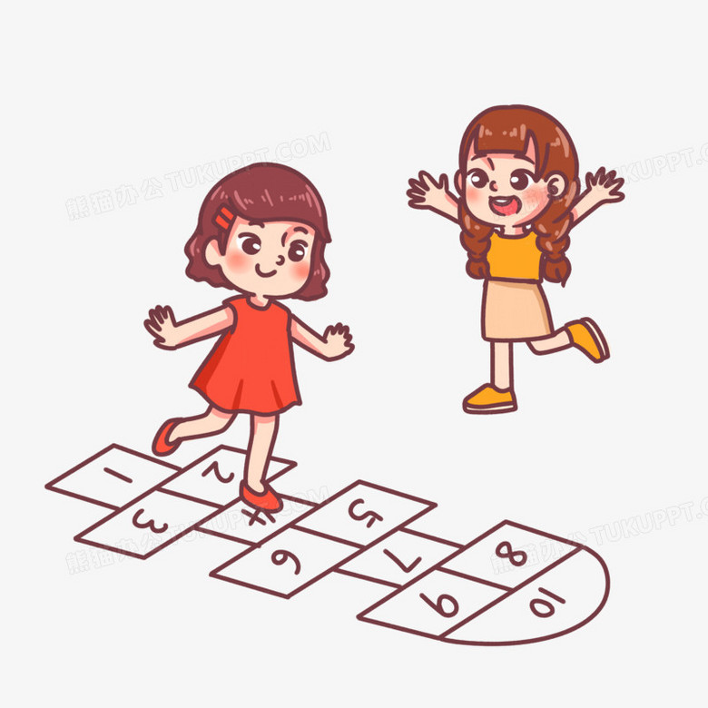 卡通手绘儿童跳格子玩耍素材