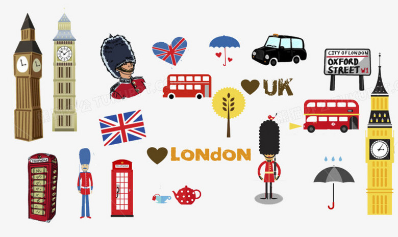 本作品全称为《彩色卡通风钟楼汽车士兵英伦风元素》,使用 adobe