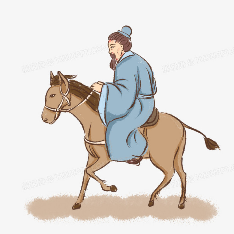 手绘卡通古人外出骑驴素材