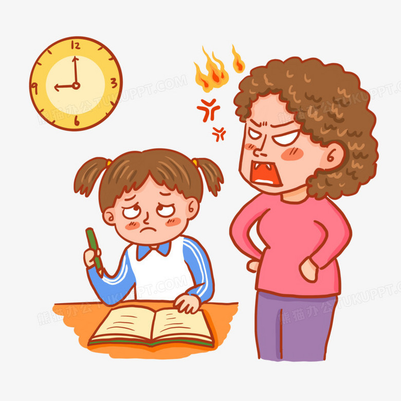 本作品全称为《卡通风妈妈辅导孩子写作业发火元素》,使用 adobe