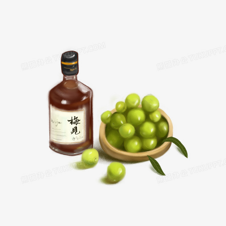 手绘水彩风青梅酒素材