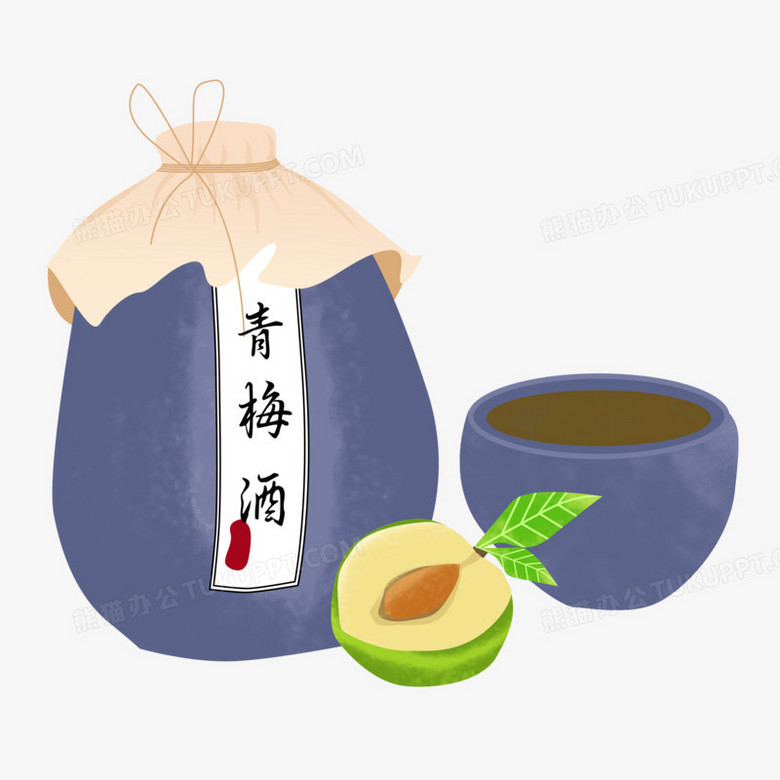 手绘青梅酒元素