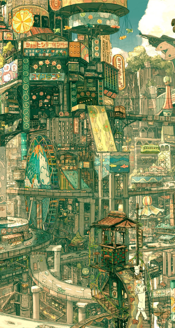 动漫插画梦幻般的城市