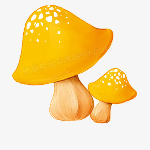 本作品全称为《黄色卡通风可爱房子形状的蘑菇创意元素》,在整个配色