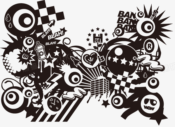 手绘涂鸦街头风格装饰图案