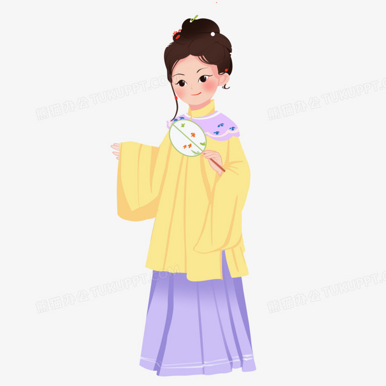 手绘古风拿扇子的古代女子免抠png图片素材下载 手绘png 熊猫办公