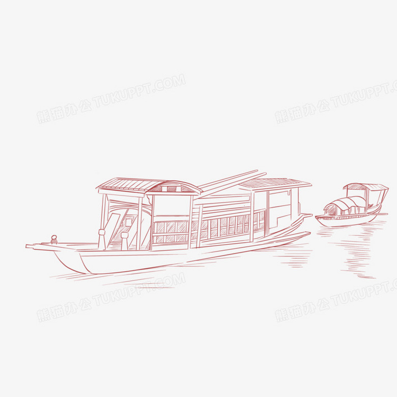 手绘线稿红船正面免抠装饰元素