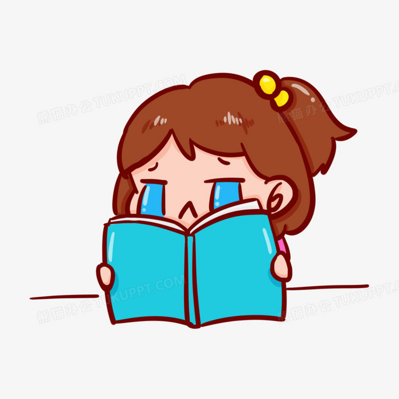 卡通手绘女孩痛哭看书表情包素材