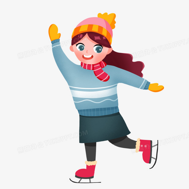 卡通手绘小女孩溜冰免抠素材