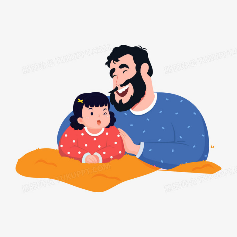 卡通手绘爸爸和女儿免抠素材