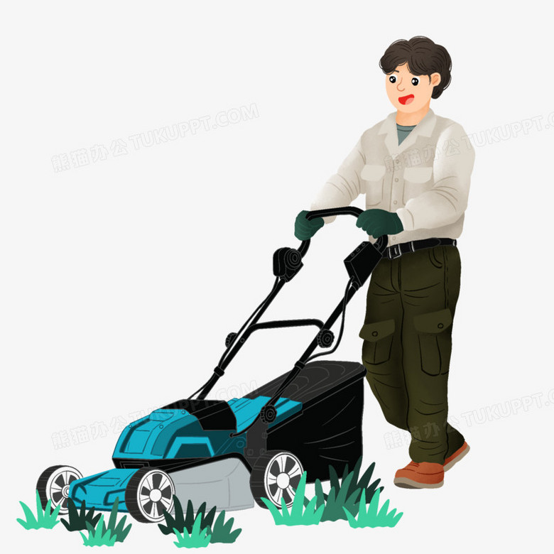 卡通手绘工人除草场景素材