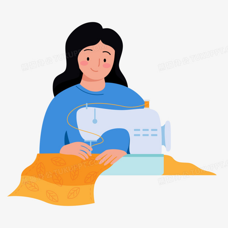 手绘卡通裁缝用缝纫机干活免抠素材