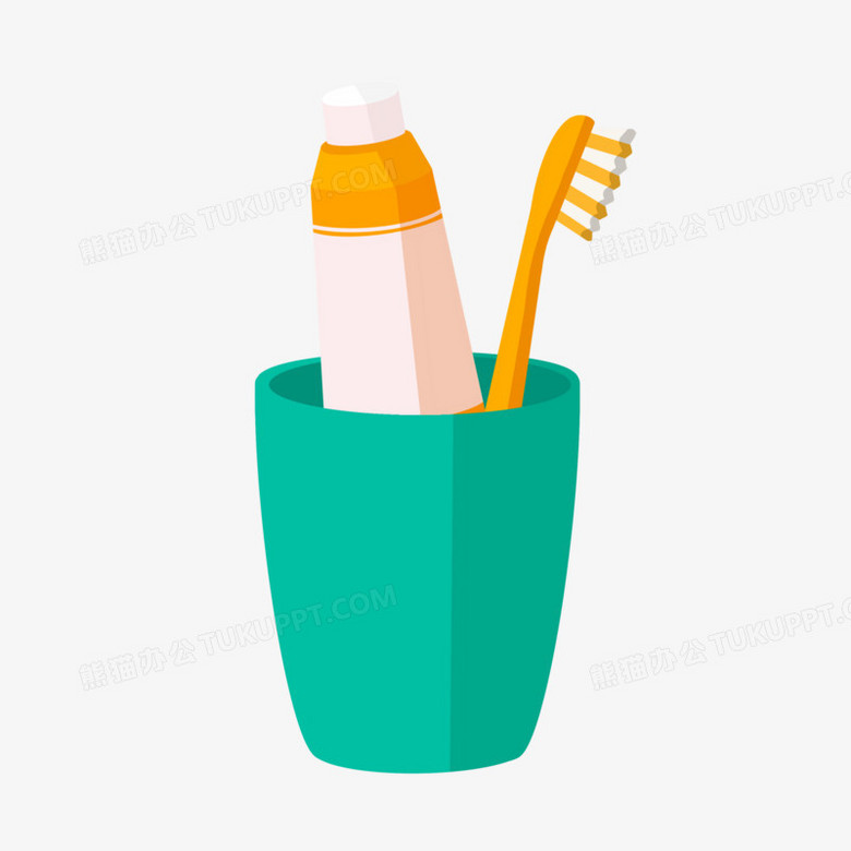 上使用多种色彩作为基础色调,设计了牙杯里的牙刷牙膏,整体呈现卡通风