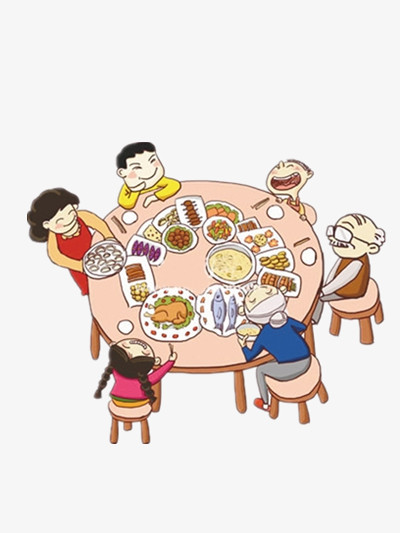 本作品全称为《彩色卡通风一家人一起吃饭创意元素》,在整个配色上