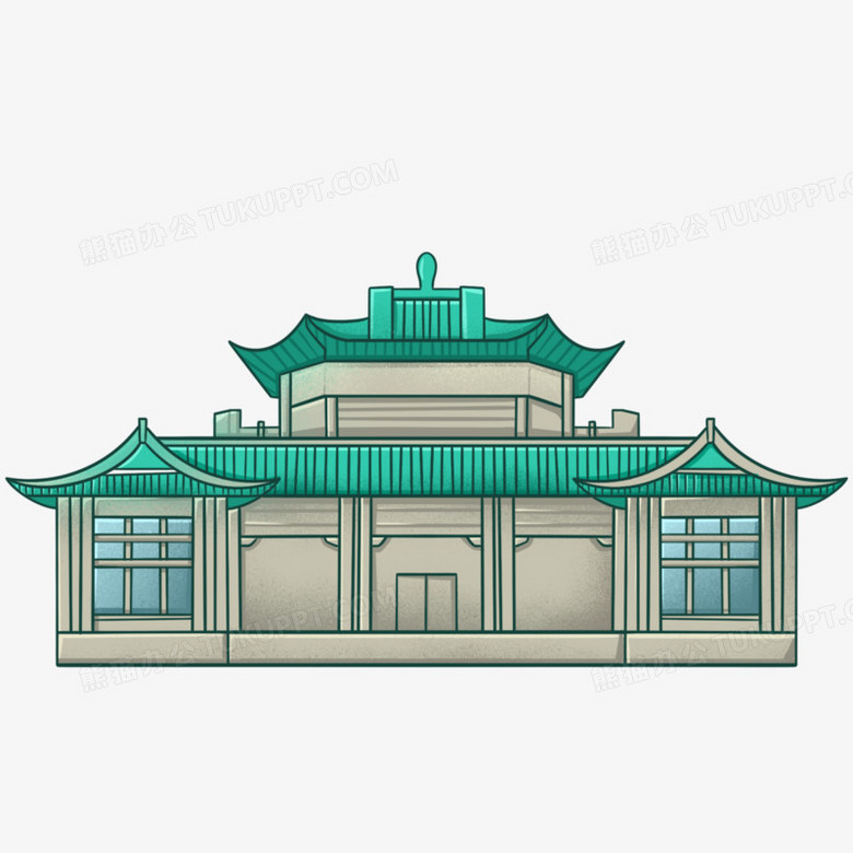 卡通手绘国潮风武汉大学元素