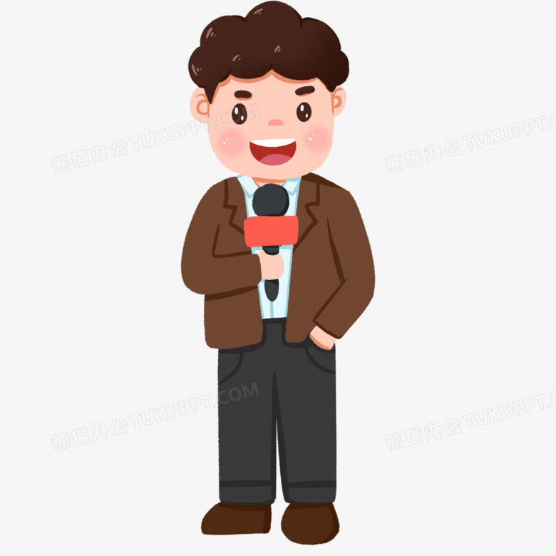 卡通手绘穿西装的男记者免抠png图片素材免费下载 卡通png 00 00像素 熊猫办公