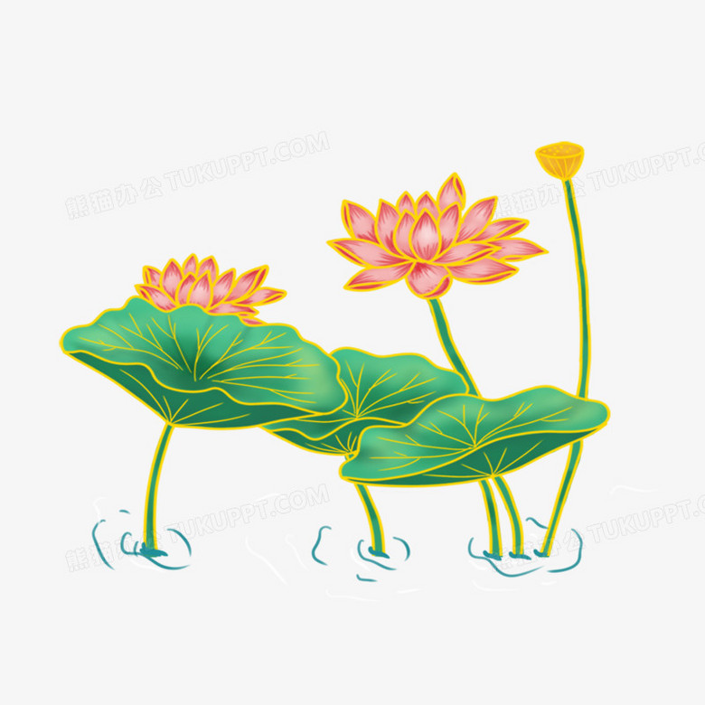 手绘国潮金边荷花莲雾免抠png图片素材下载 荷花png 熊猫办公