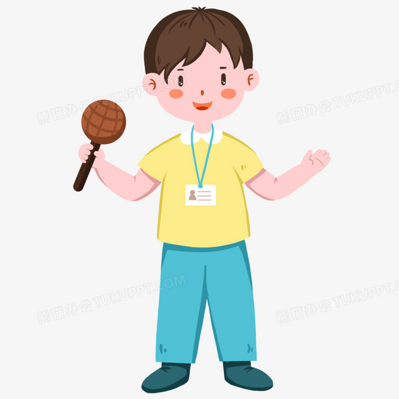 手绘小记者拿着话筒免抠元素