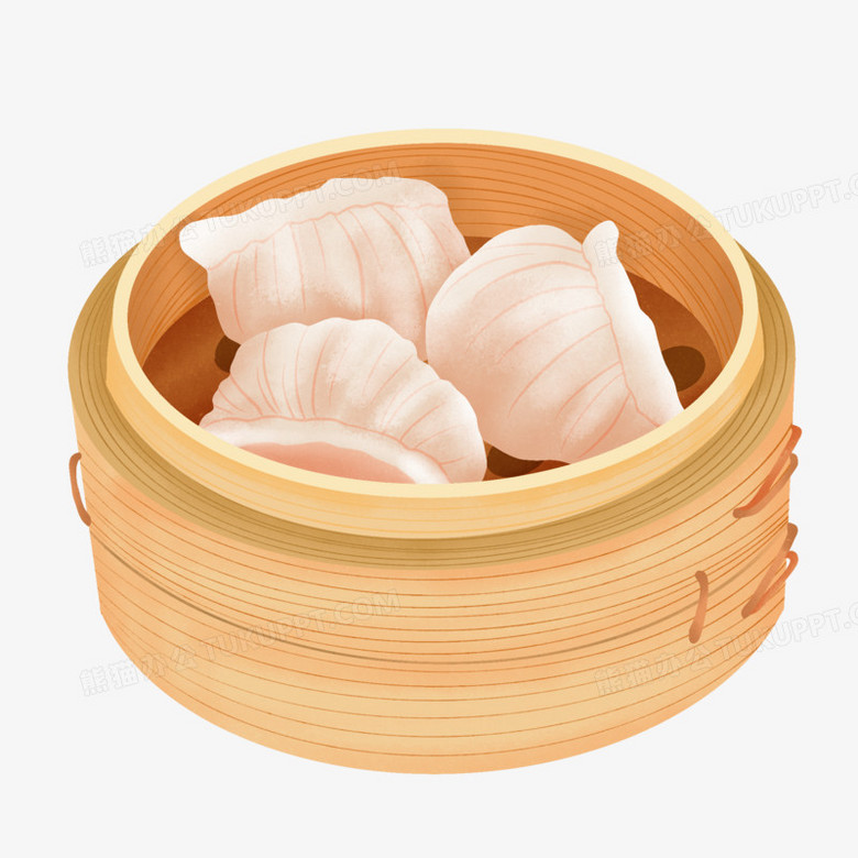手绘香港茶餐厅蒸笼虾饺免抠素材