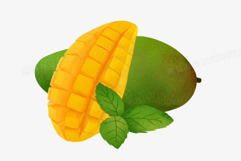 本作品全称为《卡通手绘切开的大青芒元素》,使用 adobe photoshop cc