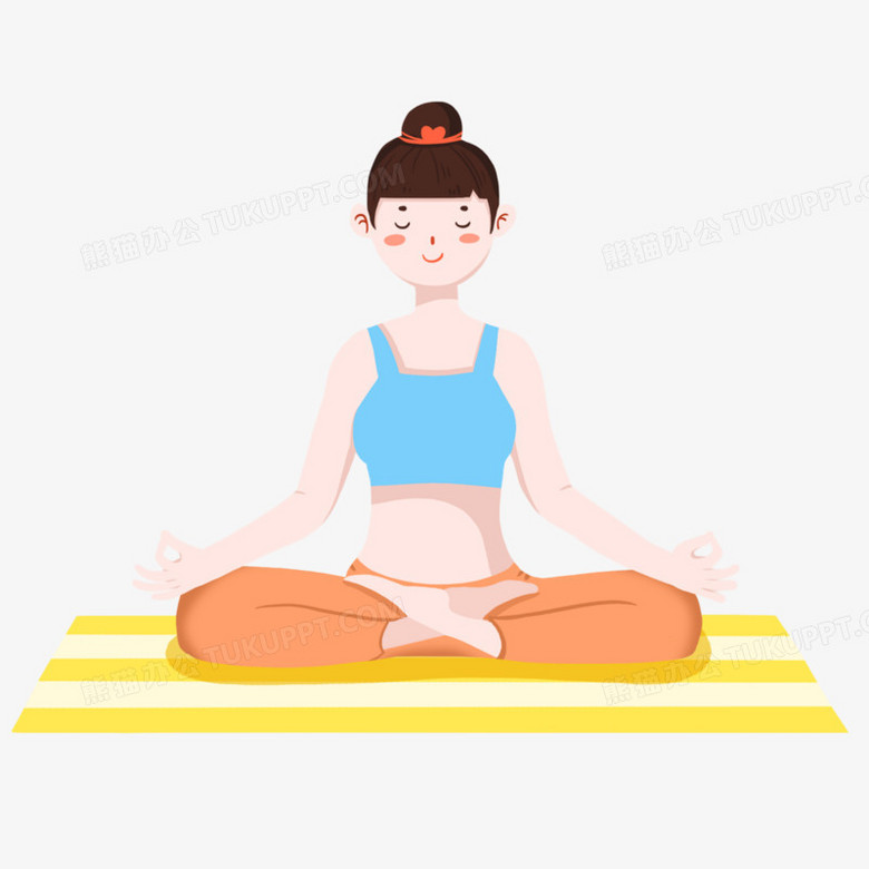 在整个配色上使用多种色彩作为基础色调,设计了少女盘坐练瑜伽,整体