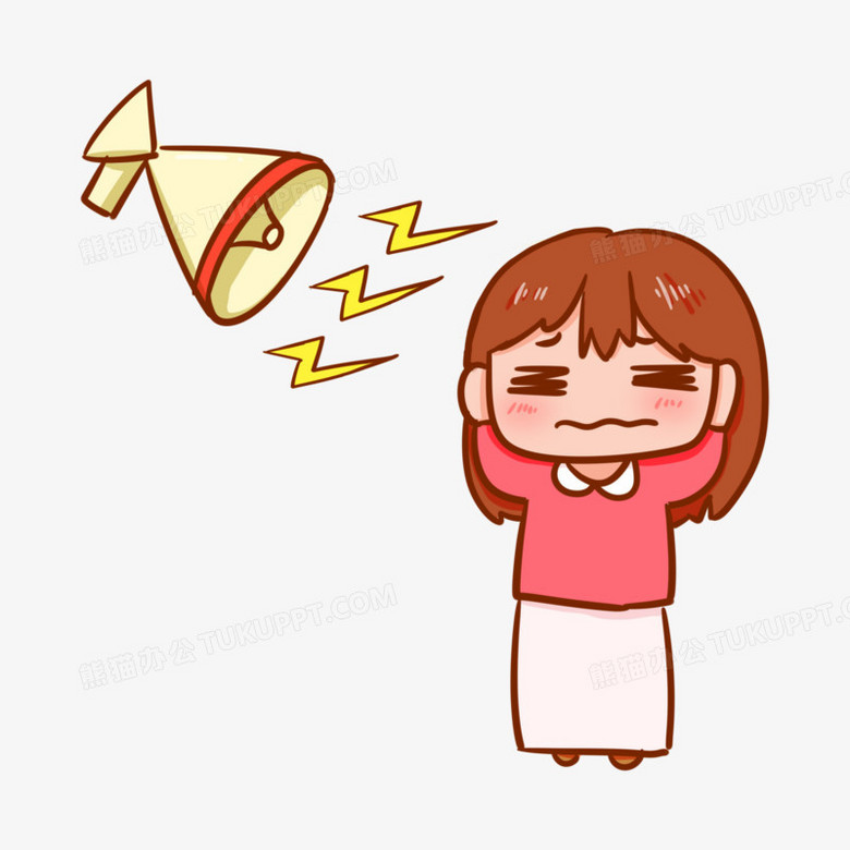 卡通手绘女孩被喇叭噪音干扰元素