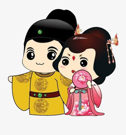 在整个配色上使用彩色作为基础色调,设计了皇帝和他的妃子,卡通风