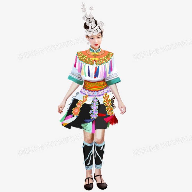 手绘侗族少女免抠人物元素png图片素材下载_元素png_熊猫办公