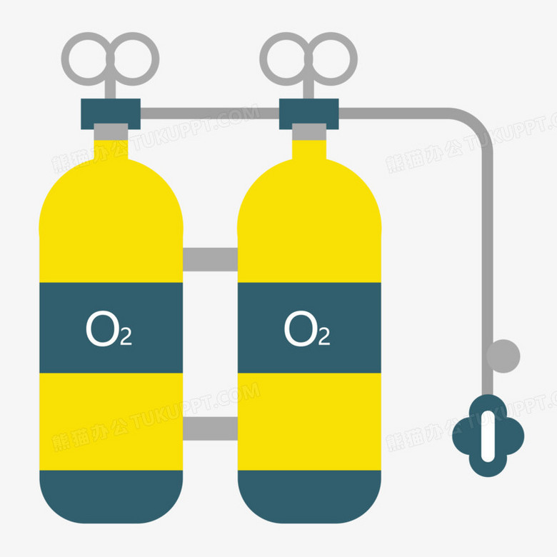 本作品全称为《蓝黄色卡通风医用氧气瓶创意元素》,使用 adobe