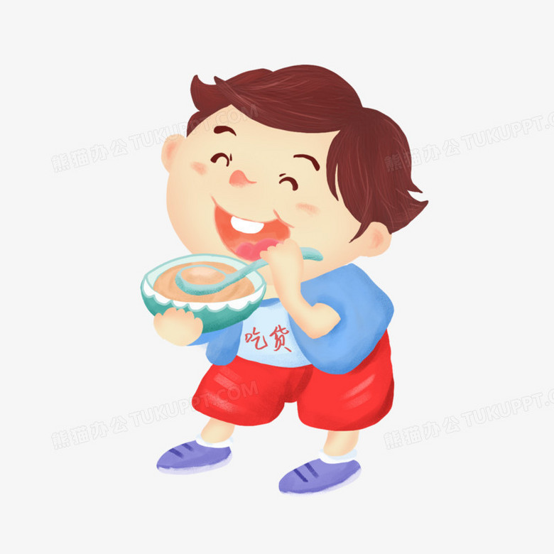 卡通手绘小男孩贪吃免抠元素